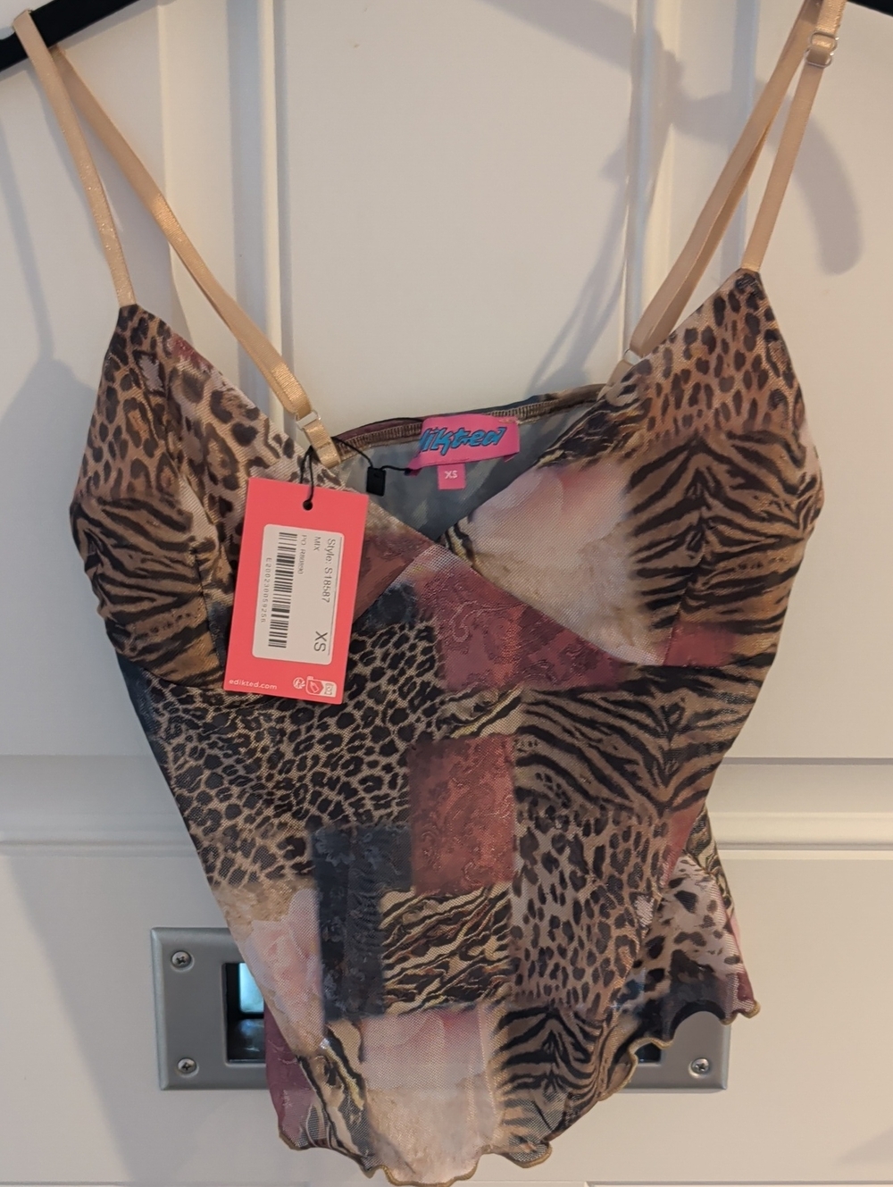 Edikted Pink Brown Animal Print Patchwork Cami XS NEW WITH TAGS